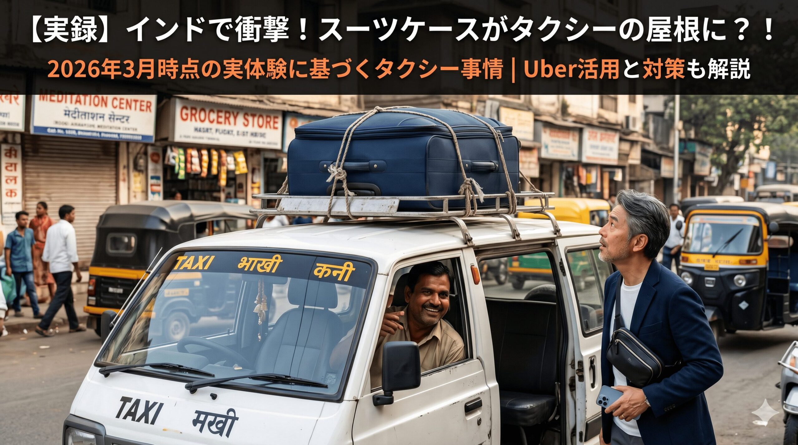 荷物を車の屋根に積まれた